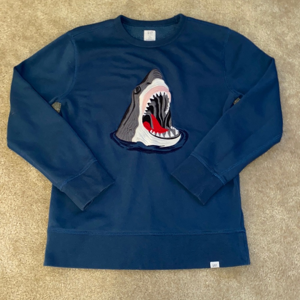 Kids XXL Dark Blue-Green GAP Jaws Shark Crewneck Sweater